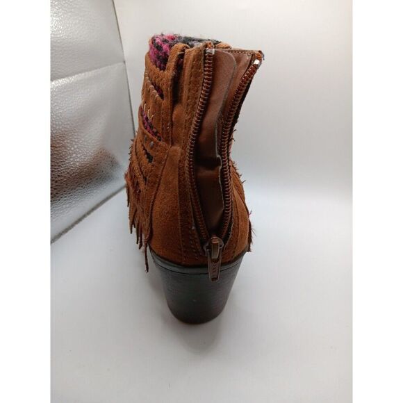 Mudd Boots Womens 11 F Ankle Booties Brown Leather Woven Braided Studded Fringe - Picture 7 of 16